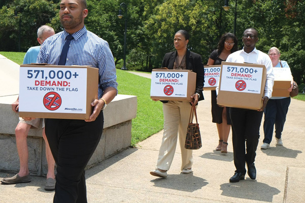 On Tuesday, Delivering the MoveOn.org petitions to the State House.