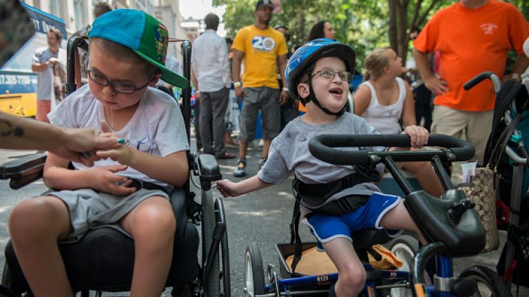 Scenes from the first annual Disability Pride parade in NYC 24 Young boys in wheelchairs participate in the first annual Disability Pride Parade on July 12, 2015 in New York City. The parade calls attention to the rights of people with disabilities and coincides with the 25th anniversary of the Americans with Disabilities Act.