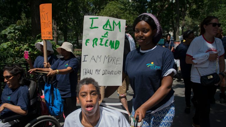 Scenes from the first annual Disability Pride parade in NYC 34 People participate in the first annual Disability Pride Parade on July 12, 2015 in New York City. The parade calls attention to the rights of people with disabilities and coincides with the 25th anniversary of the Americans with Disabilities Act.