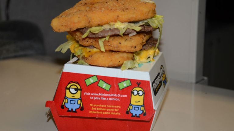 Hold the bread and substitute it with fried chicken. That's what the Big McChicken is, according to HacktheMenu.com. It's a traditional Big Mac with its two beef patties minus the buns and with three McChicken patties in their place. One brave Newsday employee took a bite of this one, and concluded that it did taste good, but then, added, 