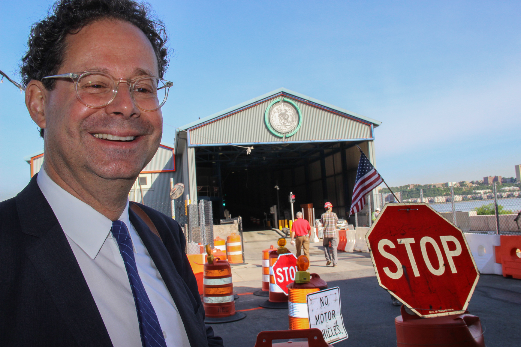 Adam Weinberg, in front of the entryway to the W. 59th St. transfer station, hopes the one that will be built on Gansevoort Peninsula will be low.