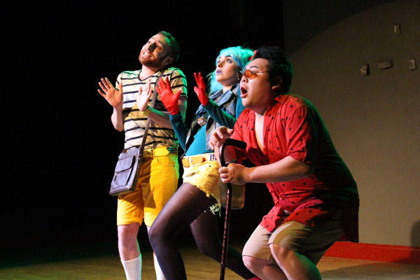 Long afternoon’s journey into ‘Kapow-i GoGo’ 4 Mike Axelrod (left) Madeleine Bundy (middle) as Kapow-i GoGo and Hank Lin (right). Photo by Anya Gibian.