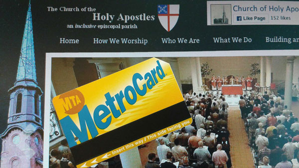 MetroCard Donation Project Travels Well 1 A MetroCard, imposed over the website home page of NeXT Stop partner, Holy Apostles.