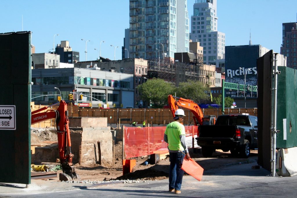 Construction work last week on the Seward Park Urban Renewal Area. Downtown Express photo by Yannic Rack