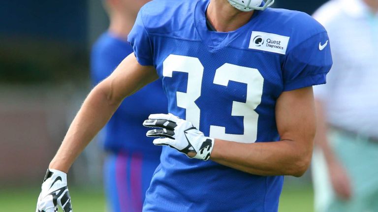 New York Giants safety Justin Halley is seen during training camp at the Quest Diagnostics Training Center in East Rutherford, N.J., on Saturday, Aug. 8, 2015.