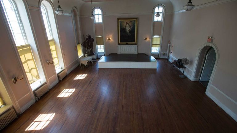 College Point, Queens 36 The Grand Hall of the Poppenhusen Institute, it was was built in 1868 with funds donated by Conrad Poppenhusen,, located at 114-04 14th Road, City Living in the neighborhood of College Point in Queens.August 7, 2015