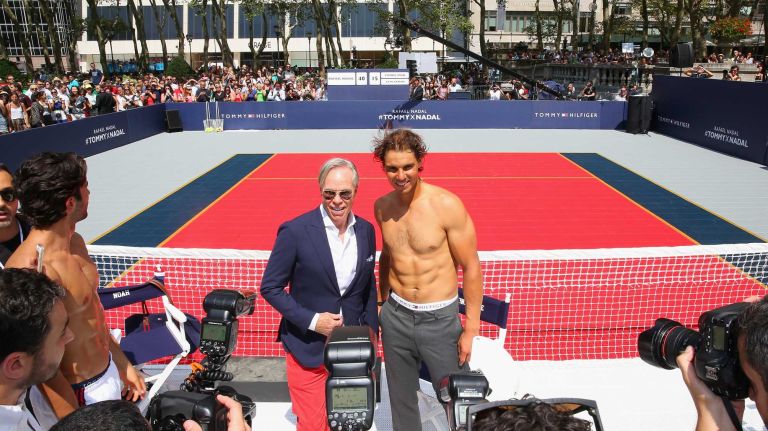 NEW YORK, NY - AUGUST 25: Tommy Hilfiger and Rafael Nadal attend the Tommy Hilfiger and Rafael Nadal Global Brand Ambassadorship Launch at Bryant Park on August 25, 2015 in New York City. (Photo by Mike Stobe/Getty Images for Tommy Hilfiger)