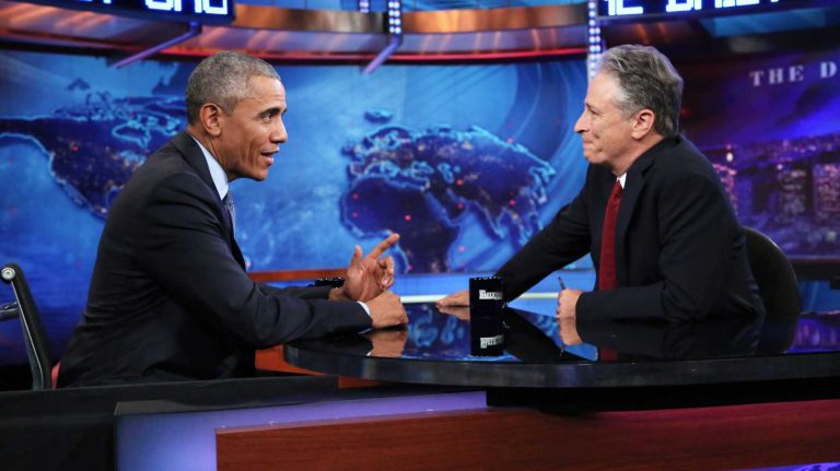 President Barack Obama joins Jon Stewart for a taping of 