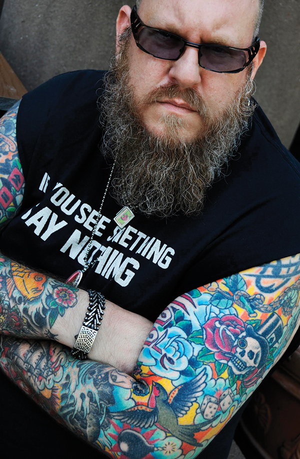 Mixed in among Jordy Trachtenberg’s many tattoos are images of his ex-girlfriends.   Photos by Bob Krasner