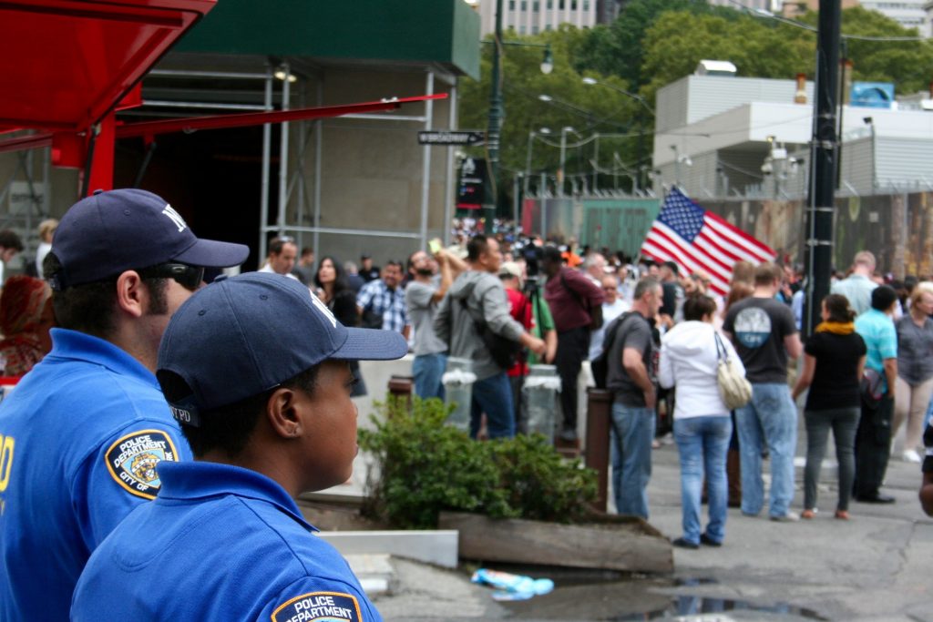 An increased police presence throughout Lower Manhattan was the most visible marker of the anniversary. Downtown Express Photo by Yannic Rack.