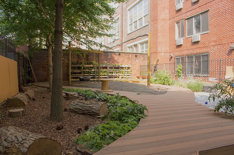 A view of the backyard play area, which is really a learning area. Photo by Cody Brooks