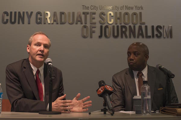 DOB Commish Commits to More Public Access 1 L to R: DOB Commissioner Rick Chandler and Errol Louis, host of NY1’s “Inside City Hall.” Photo by Zach Williams.