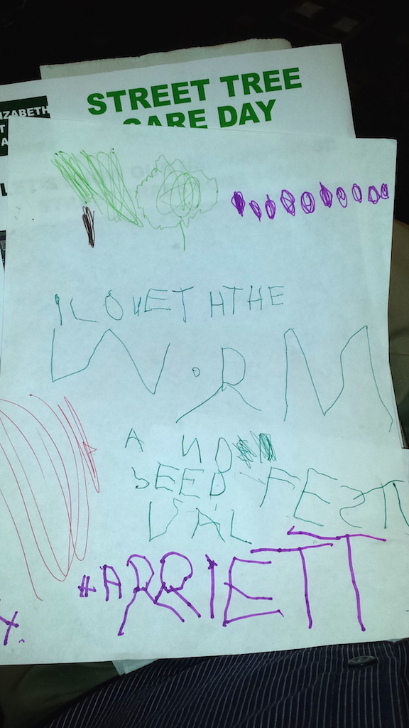 Harriett, a young devotee of the Elizabeth St. Garden, expressed herself in a colorful letter, saying she loves the garden's kid-friendly events, like the worm release and the seed festival. The garden is a huge favorite of the community's children and seniors alike.