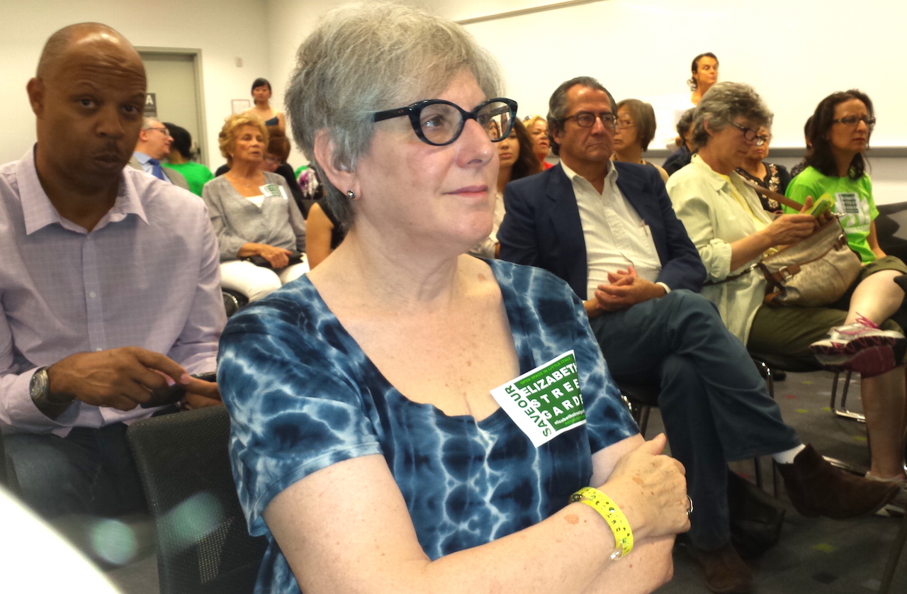 Lora Tenenbaum, a senior living in Soho, testified that after living through 9/11 and its toxic fallout, she values open green spaces like the Elizabeth St. Garden more than ever. Photo by Lincoln Anderson