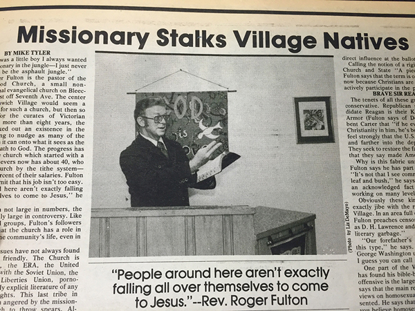 Straitlaced rev way too uptight for the Village 1 The Villager’s Nov. 6, 1980, article on Reverend Roger Fulton.