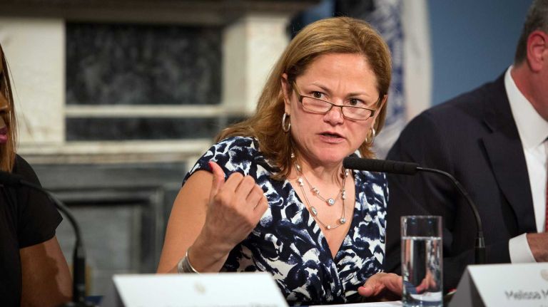 City Council speaker Melissa Mark-Viverito speaks to reporters during a press conference at City Hall on Monday, Aug. 10 2015.