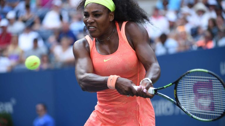 Serena Williams at the U.S. Open 7 Serena Williams returns to Kiki Bertens during the second round of the U.S. Open tennis tournament on Wednesday, Sept. 2, 2015.