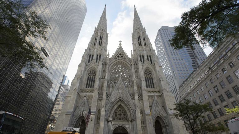 The exterior of St. Patrick's Cathedral in Manhattan, Wednesday, Sept. 9, 2015. The three-year, nearly $200 million restoration --  the first for this landmark Gothic cathedral in nearly 70 years -- is nearing an end and will be unveiled when the Pope visits New York on Sept. 24.