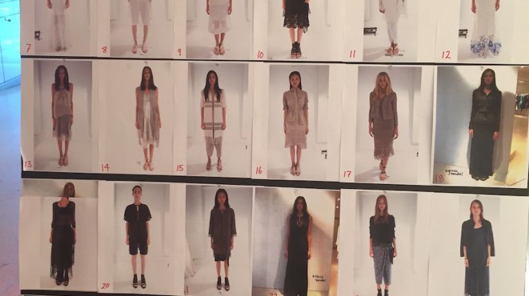 A preview of the Elie Tahari Spring 2016 looks on the look board during New York Fashion Week on September 13, 2015.
