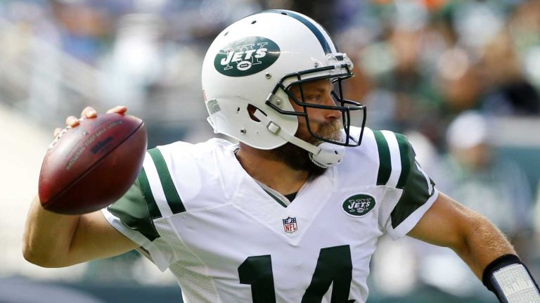 Jets vs. Browns 14 Ryan Fitzpatrick #14 of the New York Jets throws a pass in the first half of a game against the Cleveland Browns at MetLife Stadium on Sunday, Sept. 13, 2015 in East Rutherford, N.J.