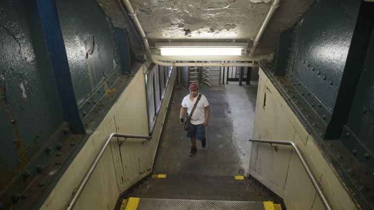 A state of disrepair is visible at the 7 train 52 Street-Lincoln Avenue subway station in Queens, on Wednesday, September 02, 2015. An analysis by the Citizen Budget Commission found that the 52 Street-Lincoln Avenue subway station was one of the worst stations because it has 'components' in disrepair, such as platforms and stairs.