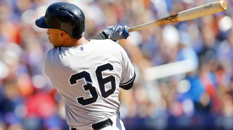 Subway Series: Yankees vs. Mets 66 Carlos Beltran #36 of the New York Yankees follows through on a first inning three run home run against the New York Mets at Citi Field on Saturday, Sept. 19, 2015.