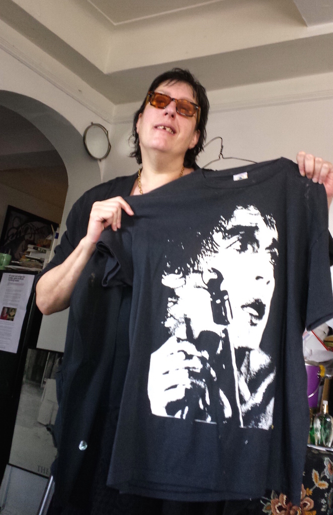 While her mother was known for her slinky dresses when she was a performer, Jessica Berk said this Lou Reed T-shirt, which she said she was given by famed rock photographer Bob Gruen, is more her own style. She used to work as a rock publicist. Photo by Lincoln Anderson