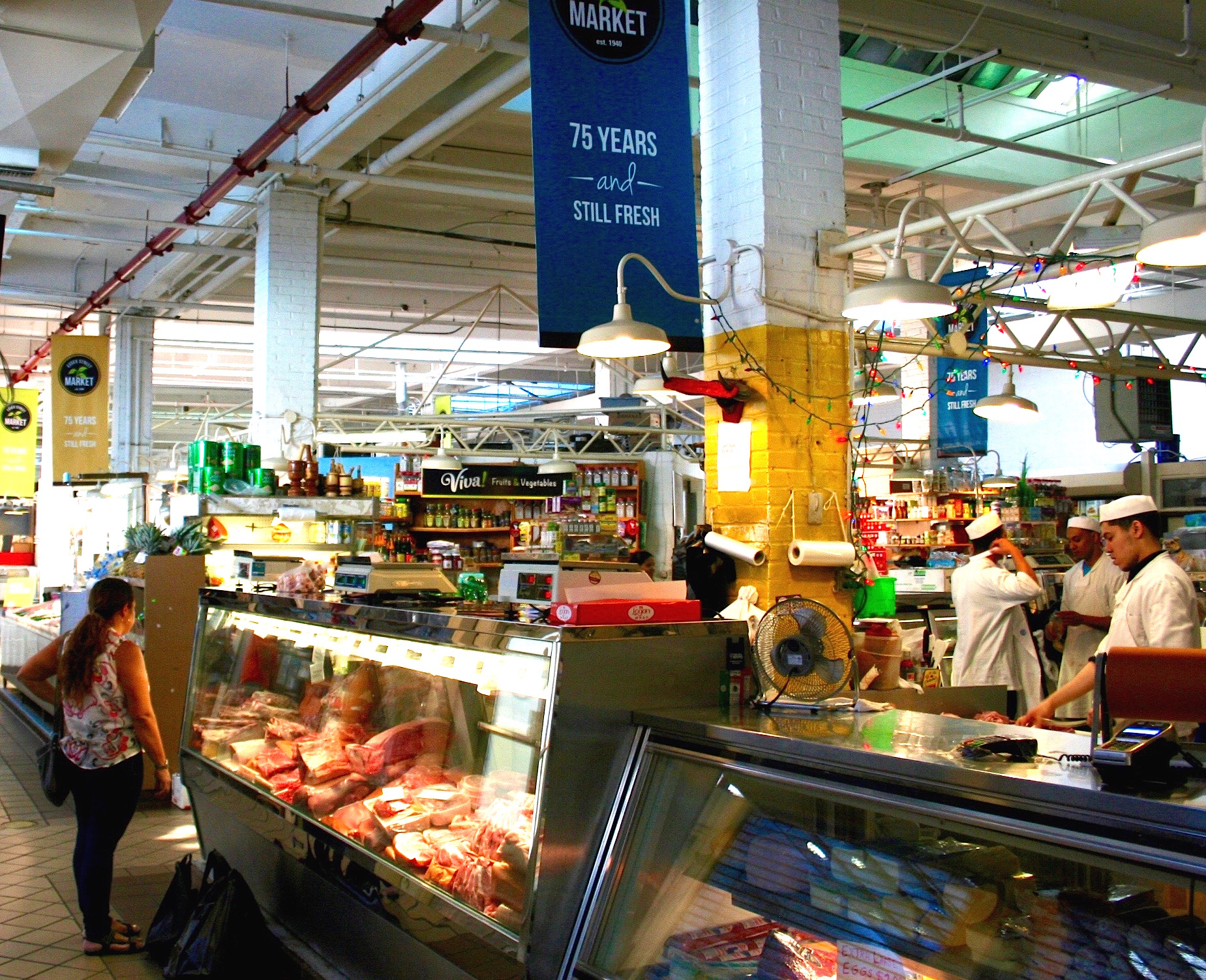 A butcher shop in the Essex Street Market.