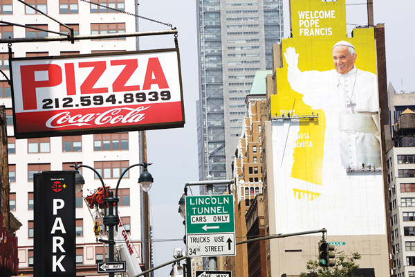 Pope-ular Francis kicks off U.S. tour in city 1 A mural in honor of Pope Francis’s visit as it was recently being painted on a building in West Midtown Manhattan.