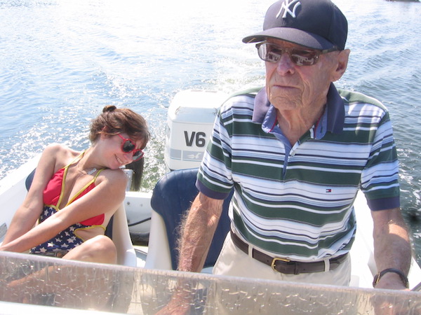 Rev. Jen: Straight outta Bellevue 2 Rev. Jen on the Cape with King Foster, who daringly wears a Yankees cap while commandeering the waters of Massachusetts. Photo by John Foster.