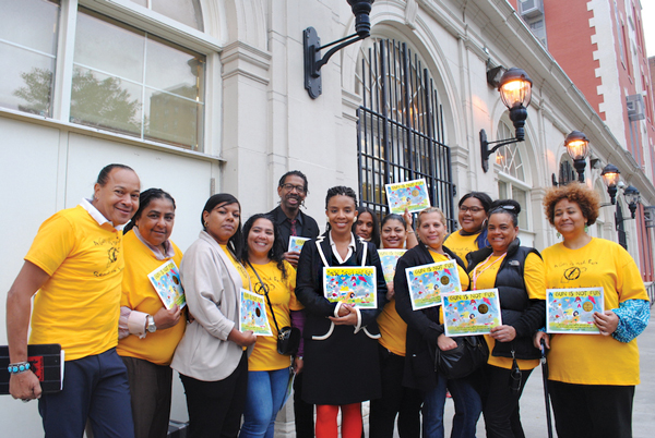 William Electric Black and Laurie Cumbo, fifth and sixth from left, joined L.E.S. Girls Club Moms Speak Out members at the “A Gun Is Not Fun” campaign launch.