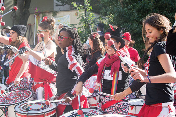 The members of the female drum group Batala and a marching band with some cool D.I.Y. instruments provided music for the day.  PHOTOS BY CODY BROOKS