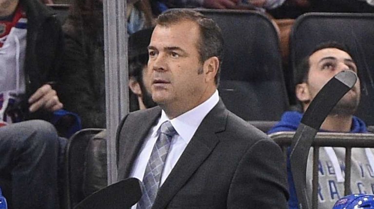 New York Rangers head coach Alain Vigneault looks on against the Columbus Blue Jackets during the first period of a game at Madison Square Garden on Saturday, Oct. 10, 2015.