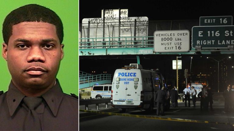 NYPD Officer Randolph Holder, 33, of Brooklyn, was fatally shot in the head during a foot pursuit in East Harlem on Tuesday, Oct. 20, 2015, Police Commissioner William Bratton said. Police recovered two firearms at East 120th Street and FDR Drive in Manhattan, officials said.