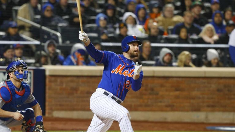 New York Mets second baseman Daniel Murphy (28) with the 2 run homer in the first inning during Game 2 of the NLCS against the Chicago Cubs at Citi Field on Sunday, Oct. 18, 2015.