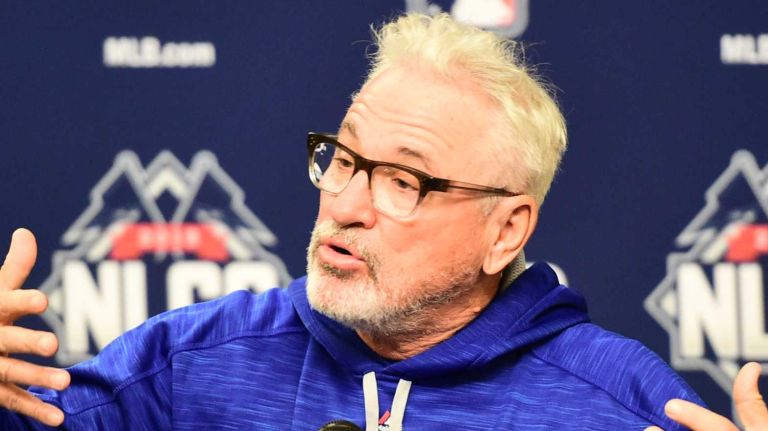 Chicago Cubs manager Joe Maddon (70) speaks to the media during a press conference before Game 2 of the NLCS against the New York Mets at Citi Field on Sunday, Oct. 18, 2015.