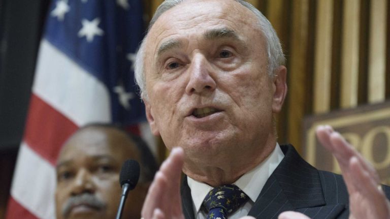 New York City Police Commissioner William J. Bratton, right, and NYPD First Deputy Commissioner Benjamin Tucker, left, hold a media briefing  on use of force guidelines at One Police Plaza in Manhattan on Thursday, Oct. 1, 2015.