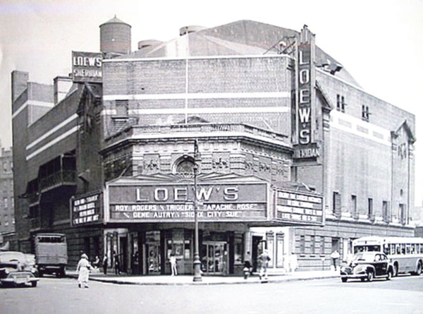 Loew’s Sheridan theater, at Greenwich and Seventh Aves., circa 1947, when “Apache Rose,” starring Roy Rogers and Trigger, and “Sioux City Sue,” with Gene Autry, were showing.