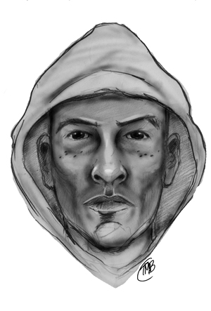Image courtesy of NYPD Police sketch of the suspect accused of targeting women on the 1 train. 