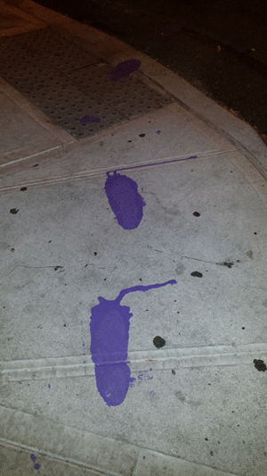 Purple footprints led from the garden memorial along Avenue C to the Museum of Reclaimed Urban Space, a block away, where Adam Purple newspaper clippings, photos, videos and other memorabilia, including George Bliss’s purple footprint machine, were on display.