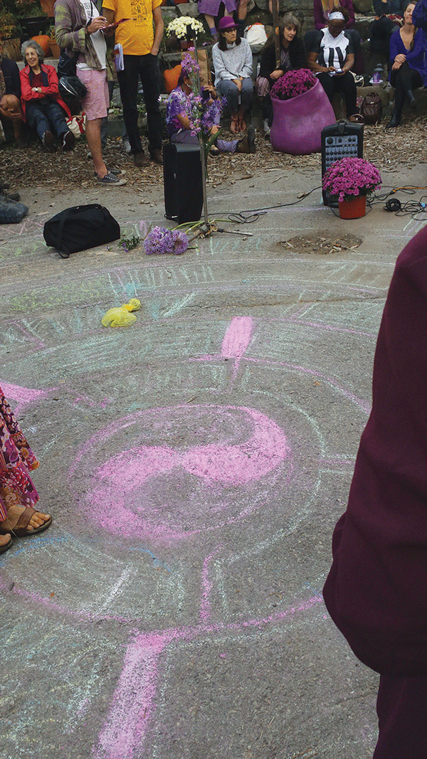 An image of the Lower East Side’s Garden of Eden was chalked on the ground at La Plaza Cultural.