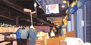 The soft glow of her Lower Manhattan 3 “Lou’s Fish Market” (2005 / 12x24”).