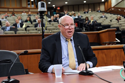 MTA chair Thomas F. Prendergast delivering testimony before the State Assembly in Albany. | ASSEMBLY.STATE.NY.US 