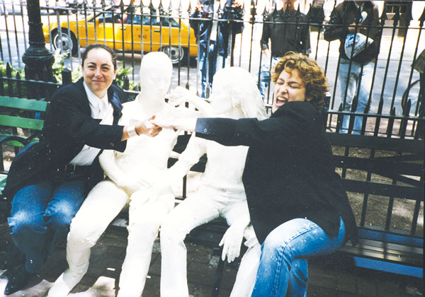 Beth Suskind, left, and Leslie Cohen at the sculpture’s dedication in 1992.