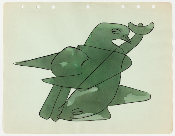 Richard Pousette-Dart: 1930s 3 “Bird & Fish (Animal-60)” (1930s / India ink and wash on paper / 8 ½ x 11 in.). Courtesy estate of the artist.