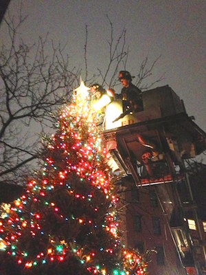 Star bright: St. Peter’s Advent Fair concludes when the 2,000 lights on their pine tree get this season’s first jolt of juice. Photo courtesy St. Peter’s Chelsea.
