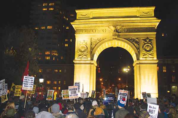 Several hundred protesters rallied at Washington Square during the night of marching on Wed., Nov. 25.