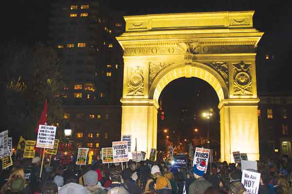 With harsher tone, Black Lives marchers decry Midwestern shootings 2 Several hundred protesters rallied at Washington Square during the night of marching on Wed., Nov. 25.