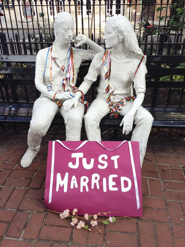 Photos by Jonathan Kuhn / NYC Parks Department The Gay Liberation Monument as it was decorated this Oct. 19.