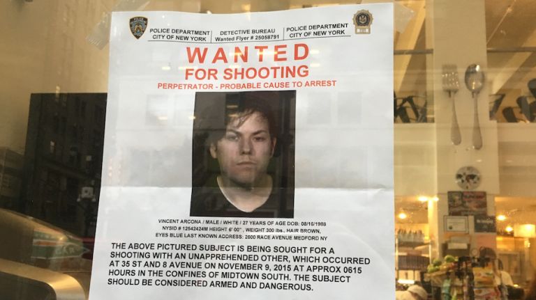 Vincent Arcona, pictured in a wanted poster photographed on Tuesday, Nov. 10, 2015, has been identified as a suspect in the fatal shooting of a man near Penn Station. 